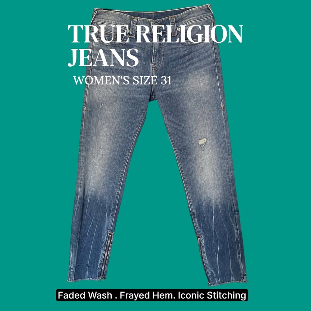 True Religion Women’s Jeans – Size 31 • Y2K Collector • Distressed Skinny Fit